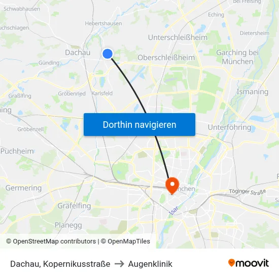 Dachau, Kopernikusstraße to Augenklinik map