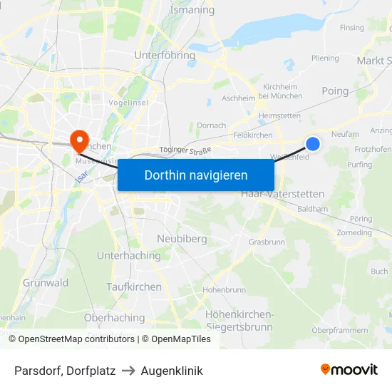 Parsdorf, Dorfplatz to Augenklinik map