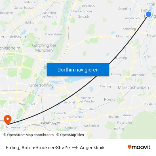Erding, Anton-Bruckner-Straße to Augenklinik map