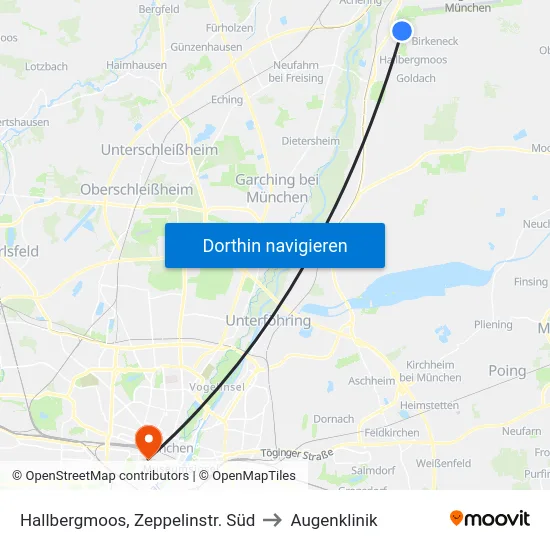 Hallbergmoos, Zeppelinstr. Süd to Augenklinik map