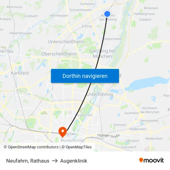 Neufahrn, Rathaus to Augenklinik map