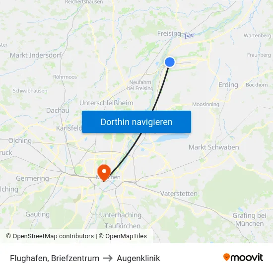 Flughafen, Briefzentrum to Augenklinik map