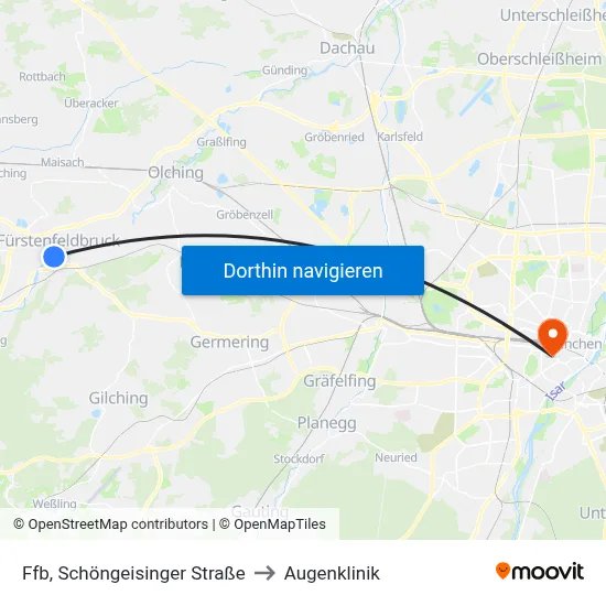 Ffb, Schöngeisinger Straße to Augenklinik map
