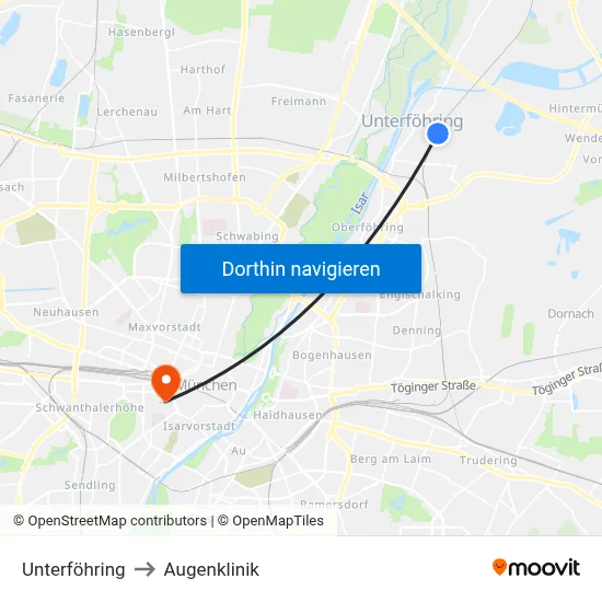 Unterföhring to Augenklinik map