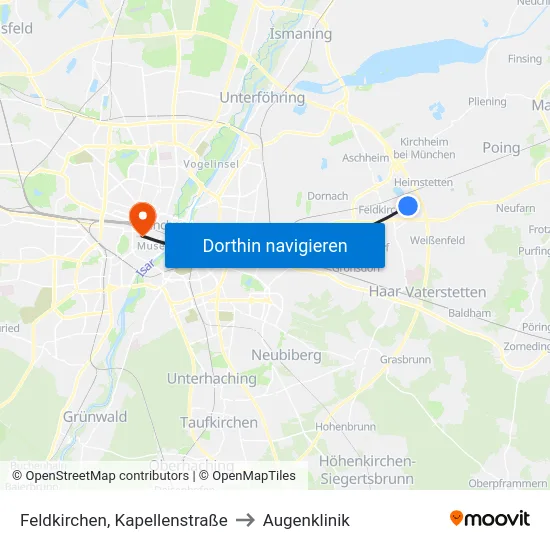 Feldkirchen, Kapellenstraße to Augenklinik map