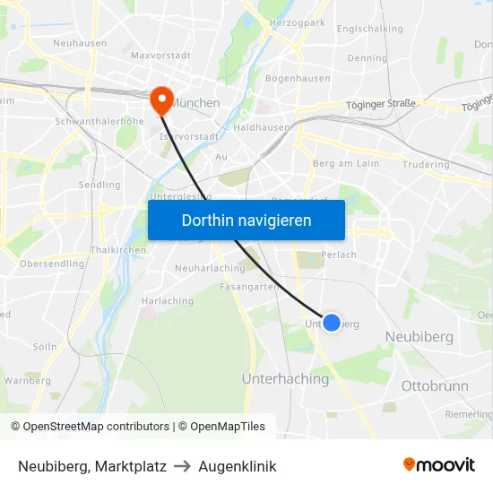 Neubiberg, Marktplatz to Augenklinik map