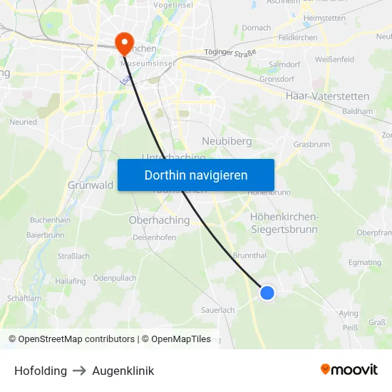Hofolding to Augenklinik map