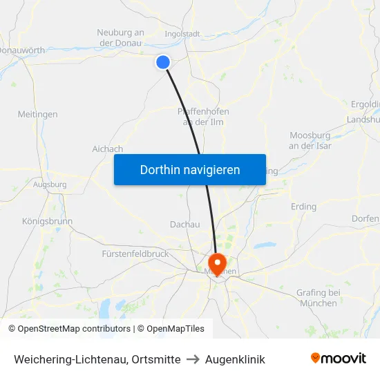 Weichering-Lichtenau, Ortsmitte to Augenklinik map