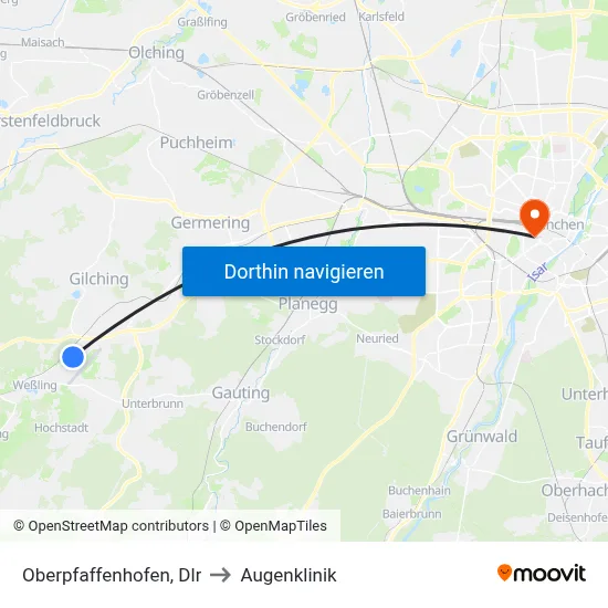 Oberpfaffenhofen, Dlr to Augenklinik map