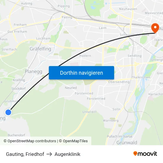 Gauting, Friedhof to Augenklinik map