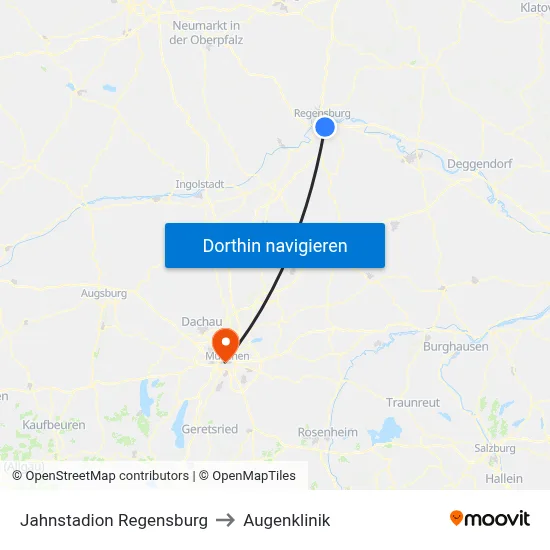 Jahnstadion Regensburg to Augenklinik map