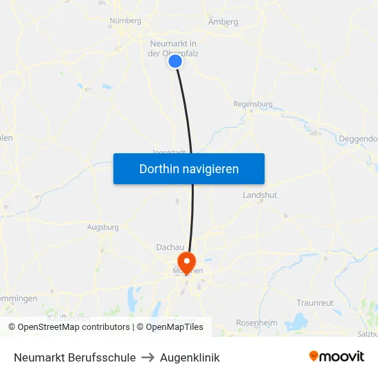 Neumarkt Berufsschule to Augenklinik map