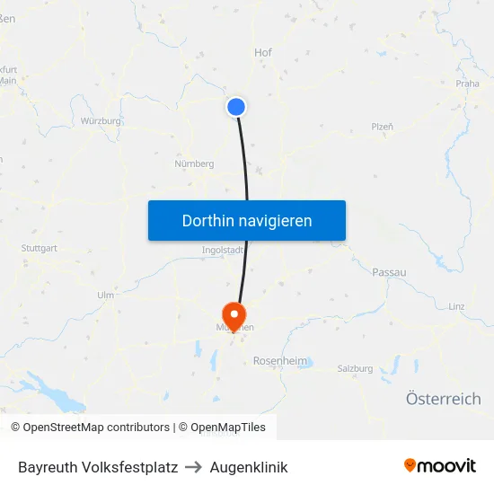 Bayreuth Volksfestplatz to Augenklinik map