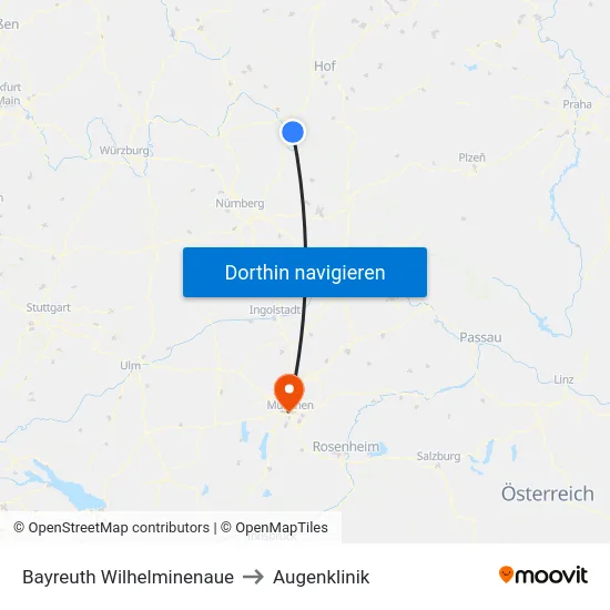 Bayreuth Wilhelminenaue to Augenklinik map