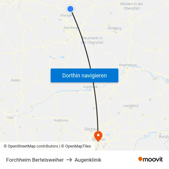 Forchheim Bertelsweiher to Augenklinik map