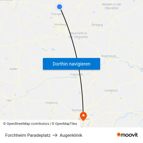 Forchheim Paradeplatz to Augenklinik map