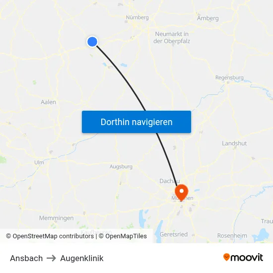 Ansbach to Augenklinik map