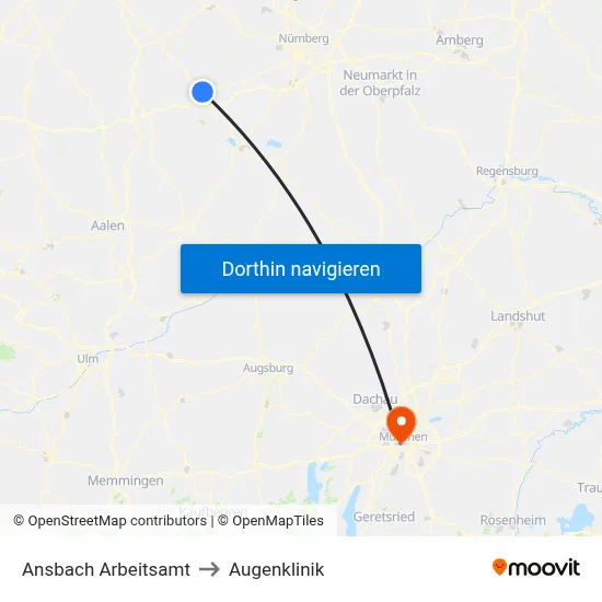 Ansbach Arbeitsamt to Augenklinik map