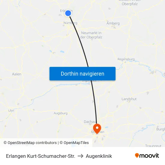 Erlangen Kurt-Schumacher-Str. to Augenklinik map