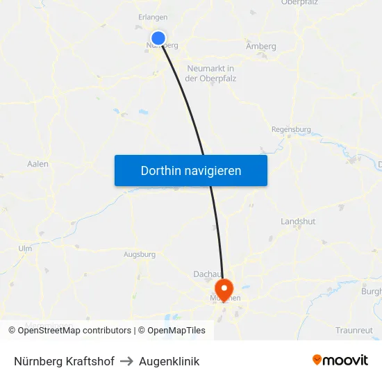 Nürnberg Kraftshof to Augenklinik map