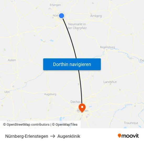 Nürnberg-Erlenstegen to Augenklinik map