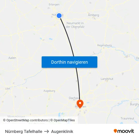 Nürnberg Tafelhalle to Augenklinik map