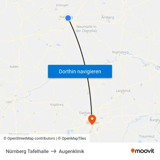 Nürnberg Tafelhalle to Augenklinik map