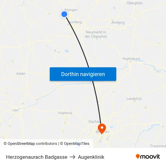 Herzogenaurach Badgasse to Augenklinik map