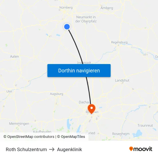 Roth Schulzentrum to Augenklinik map