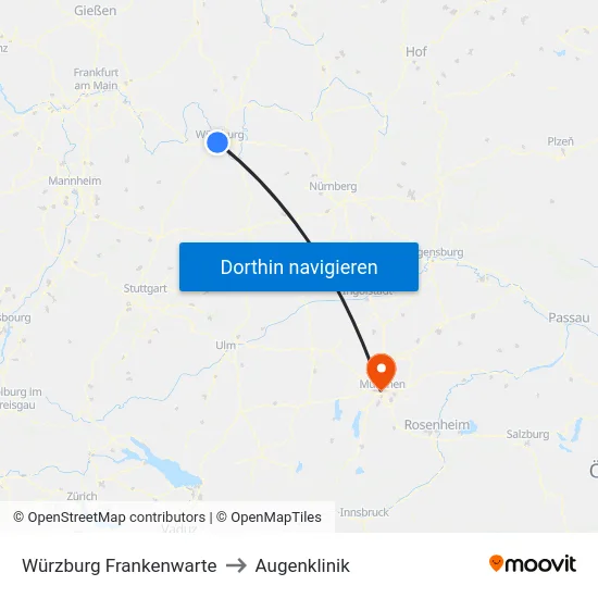Würzburg Frankenwarte to Augenklinik map