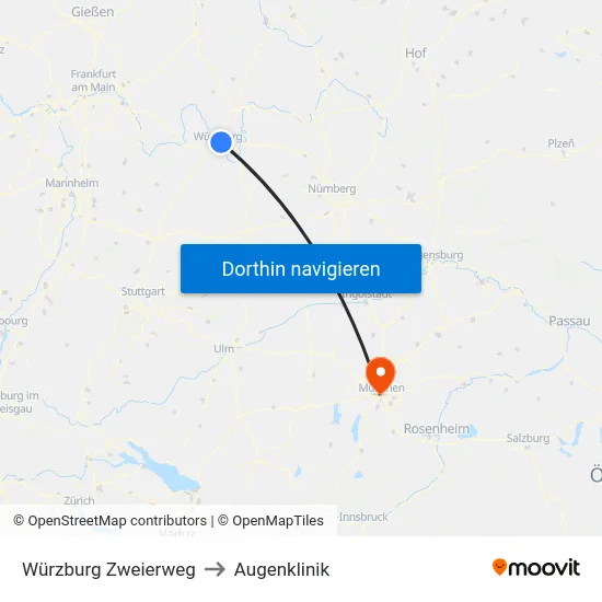 Würzburg Zweierweg to Augenklinik map