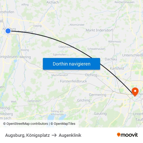 Augsburg, Königsplatz to Augenklinik map