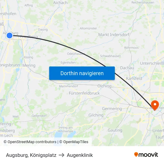 Augsburg, Königsplatz to Augenklinik map