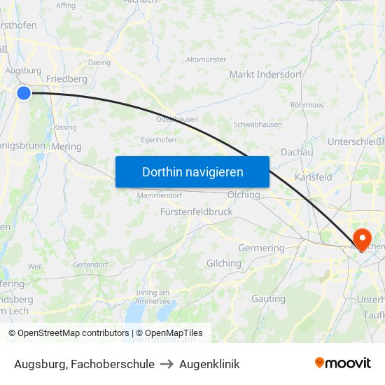 Augsburg, Fachoberschule to Augenklinik map