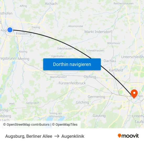 Augsburg, Berliner Allee to Augenklinik map