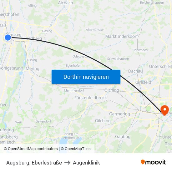 Augsburg, Eberlestraße to Augenklinik map