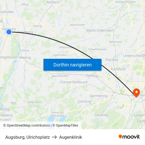 Augsburg, Ulrichsplatz to Augenklinik map