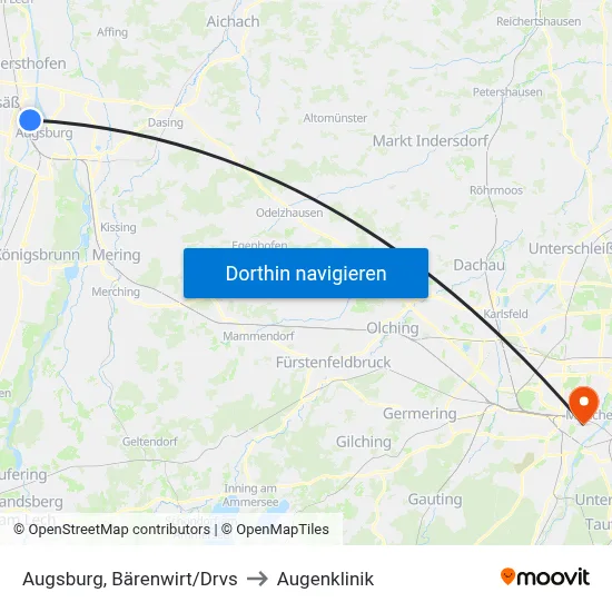 Augsburg, Bärenwirt/Drvs to Augenklinik map