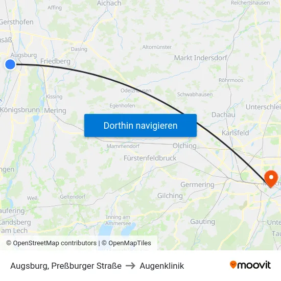 Augsburg, Preßburger Straße to Augenklinik map