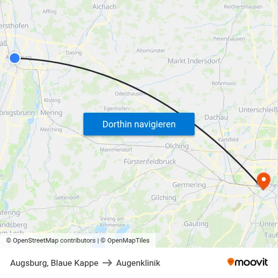 Augsburg, Blaue Kappe to Augenklinik map