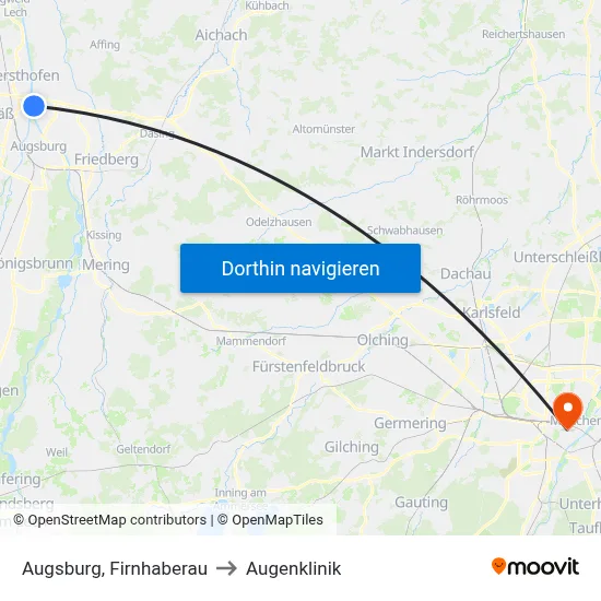 Augsburg, Firnhaberau to Augenklinik map