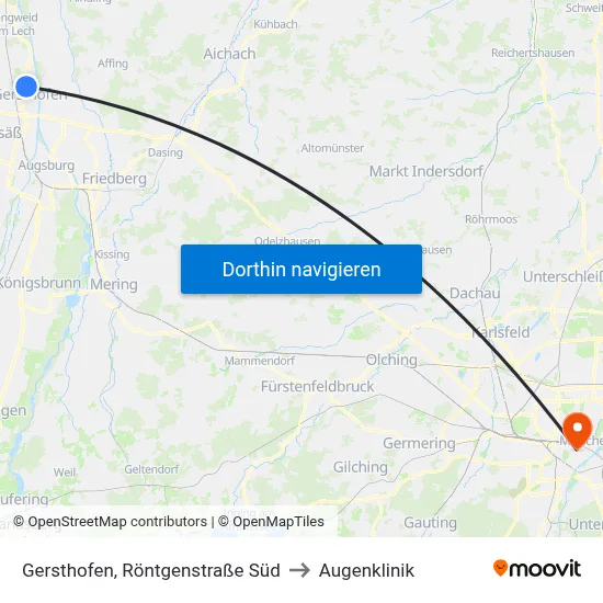 Gersthofen, Röntgenstraße Süd to Augenklinik map
