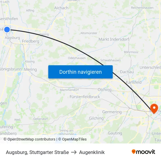 Augsburg, Stuttgarter Straße to Augenklinik map