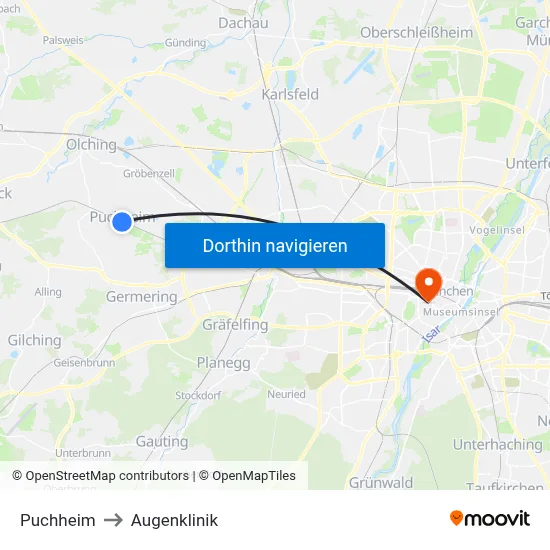 Puchheim to Augenklinik map