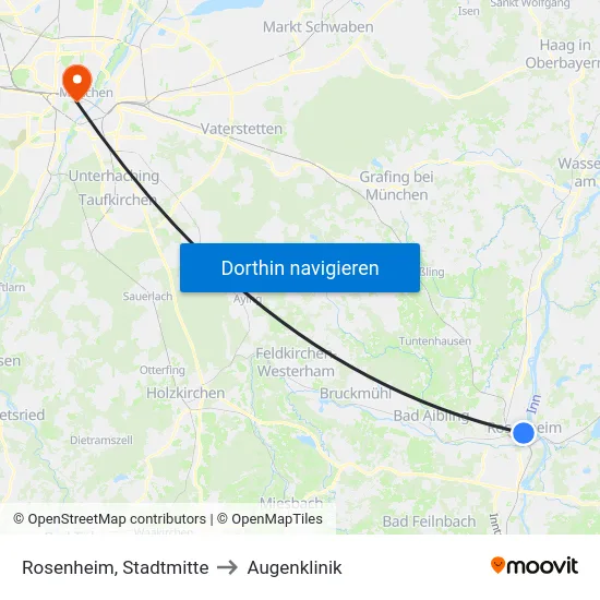 Rosenheim, Stadtmitte to Augenklinik map