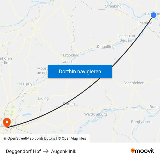 Deggendorf Hbf to Augenklinik map