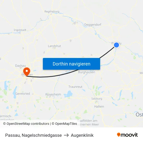 Passau, Nagelschmiedgasse to Augenklinik map