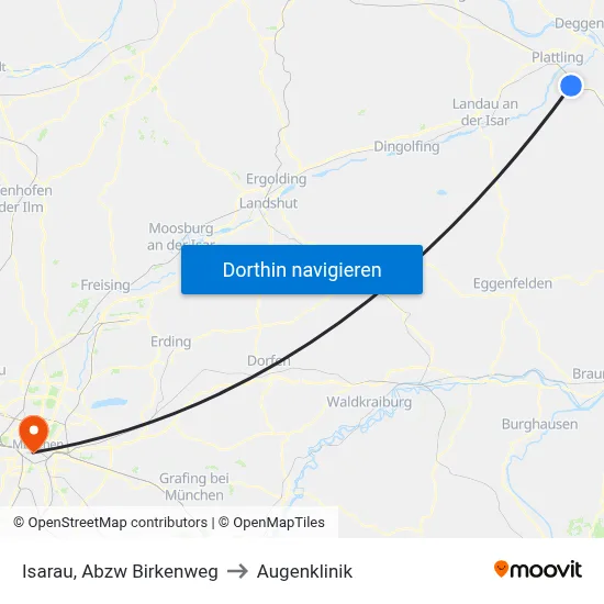 Isarau, Abzw Birkenweg to Augenklinik map