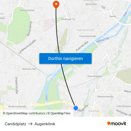 Candidplatz to Augenklinik map