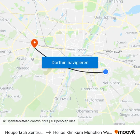 Neuperlach Zentrum to Helios Klinikum München West map